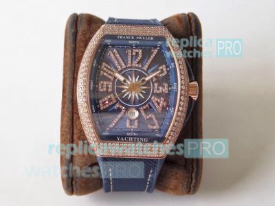 Swiss Replica Franck Muller Vanguard Yachting V45 Watch Rose Gold w/ Diamond Bezel